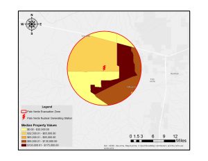 A circular map showing estimated housing values within 10 miles of Palo Verde NGS